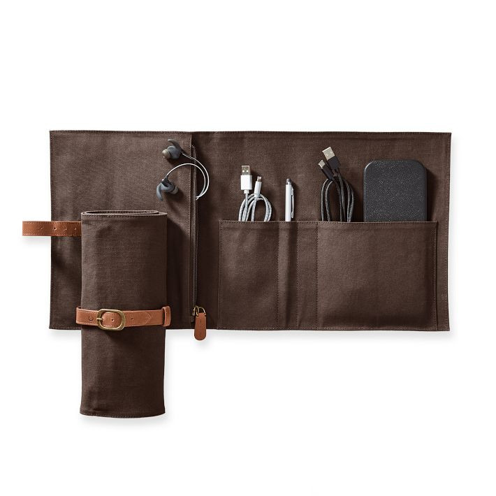 Beckett Waxed Canvas and Leather Double Charger Roll Up | Mark and Graham