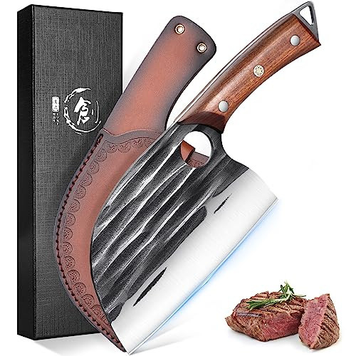 ROCOCO Serbian Chef Knife Butcher Cleaver Knife with Sheath for Kitchen Outdoor BBQ Camping Birthday Father Mother Christmas Gift Men 6.2" | Amazon (US)