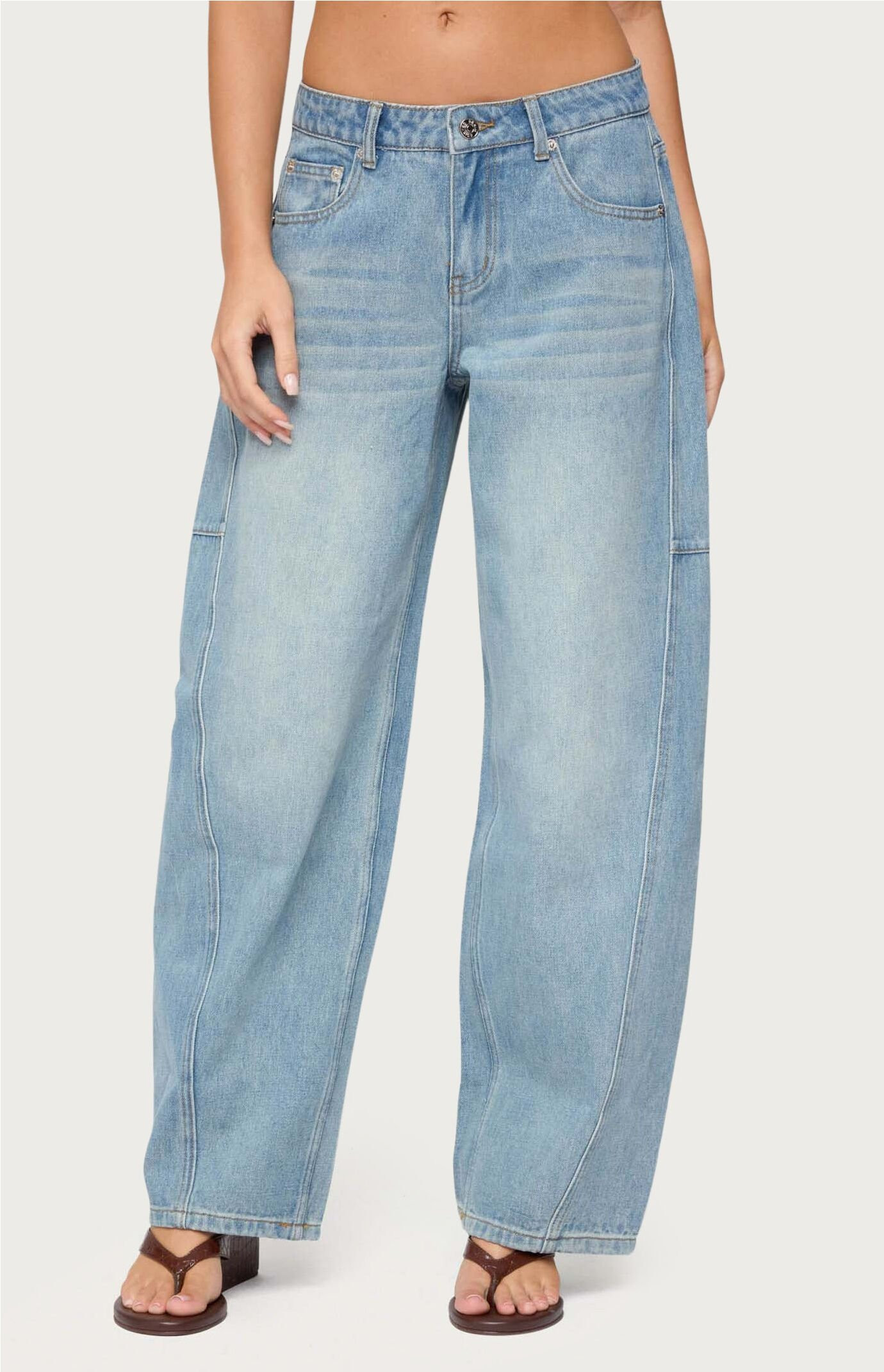 Edikted Women's Korie Barrel Leg Low Rise Jeans in Blue - Size Medium | PacSun