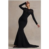 Campbell | Black Long-Sleeve Maxi Dress With Lace Detail | Club L London