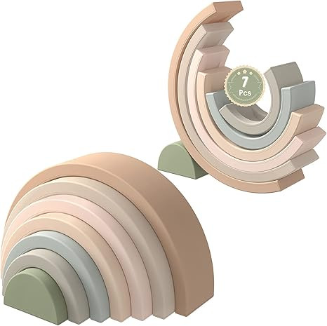 MCGMITT Rainbow Stacking Toy, Silicone Rainbow Stacker for Todders, Montessori Nesting Blocks, Bu... | Amazon (US)