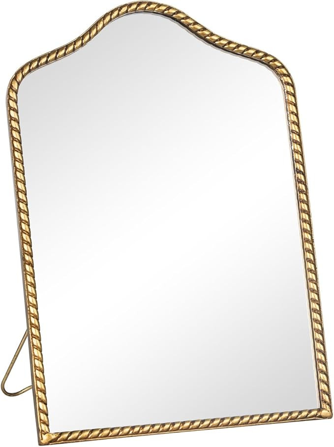 Vintage Desk Makeup Mirror, 11.9" L x 8" W Antique Gold Vanity Table Mirror, Metal Framed Scallop... | Amazon (US)