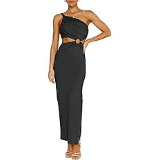 ANRABESS Women Summer One Shoulder Sleeveless Maxi Dress Cutout Sexy Bodycon Semi Formal Dinner D... | Amazon (US)