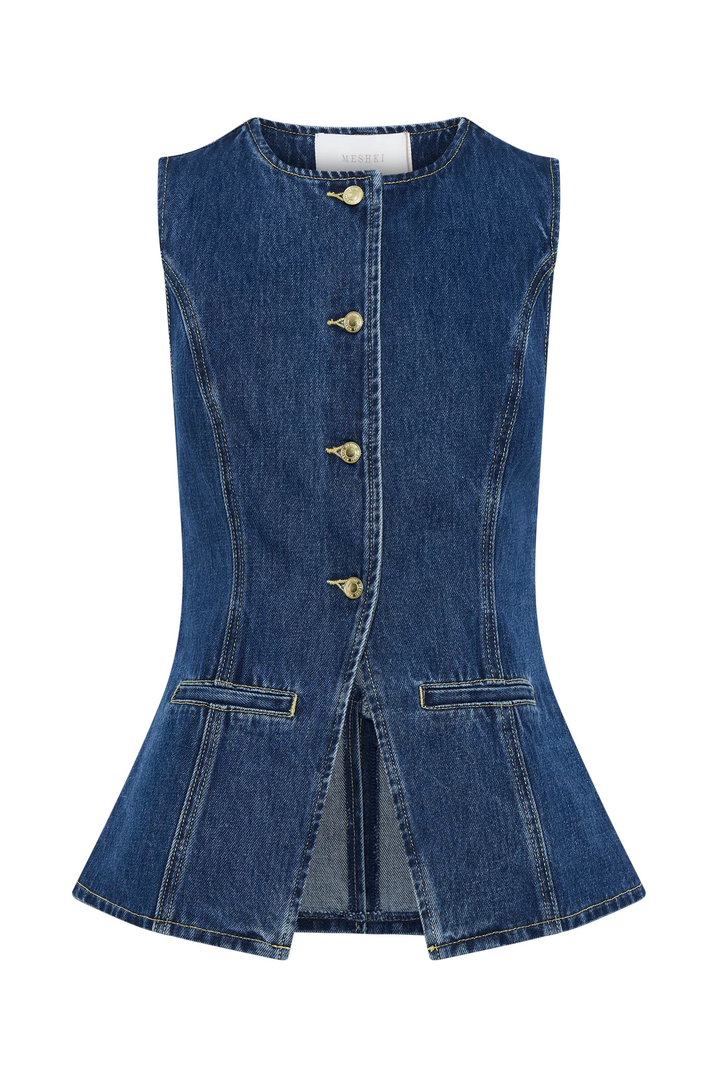 Abel Denim Button Up Top - Dark Blue | Meshki UK