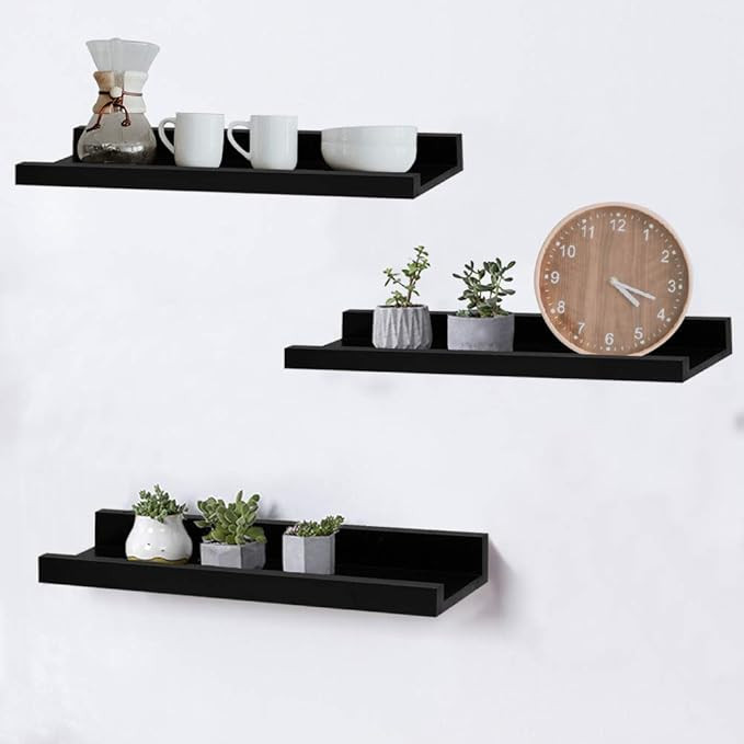 Shelving Solution 16-inch Floating Wall Shelves, Set of 3, Black | Amazon (US)