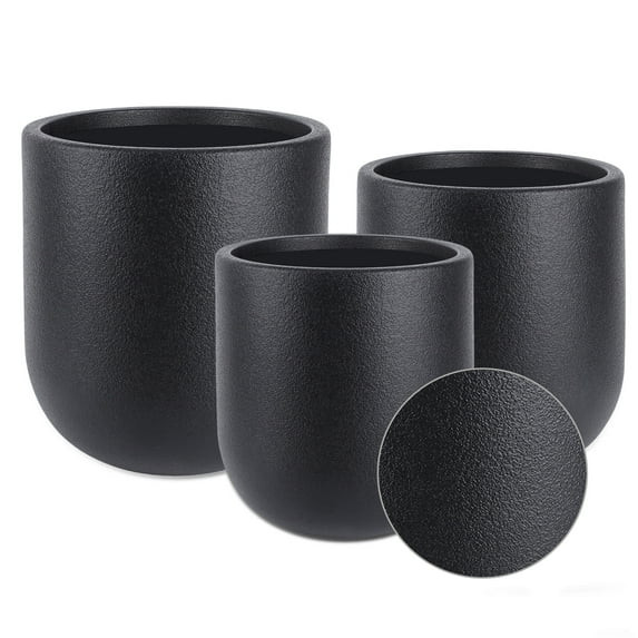 FOUKUS 9.8",11.4",13" Dia Round Concrete-like Plastic Planter Set of 3, Modern Style Large Cylind... | Walmart (US)