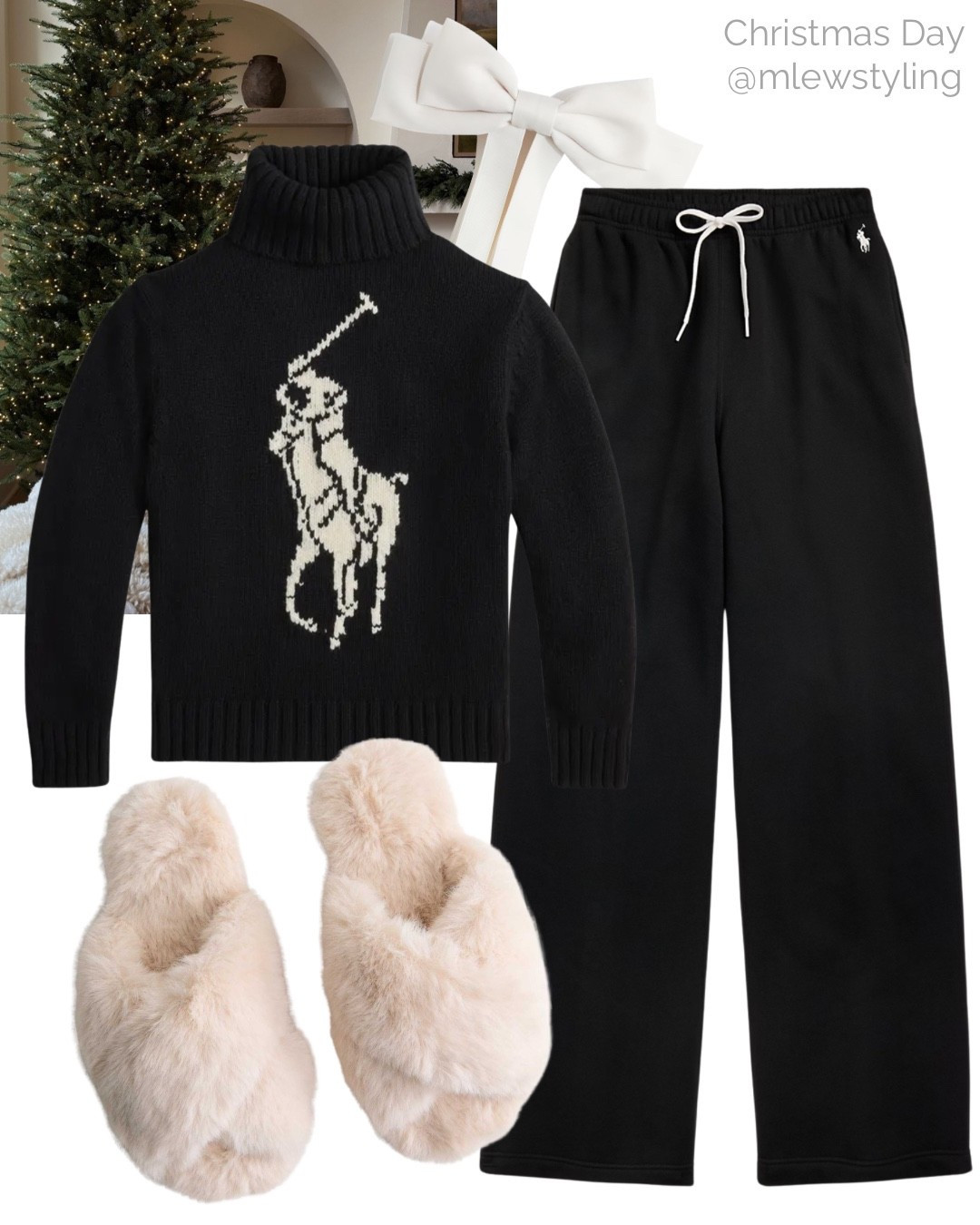 Christmas at home with polo Ralph Lauren 🤍

Tags: black turtleneck sweater, drawstring pants, cozy slippers, white hair bow, Christmas Day

#LTKSeasonal #LTKGiftGuide #LTKHoliday