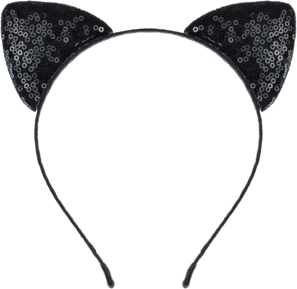 Funsveta Glitter Cat Ears Headband Halloween Holiday Cosplay Party Costume Hair Accessories | Amazon (US)