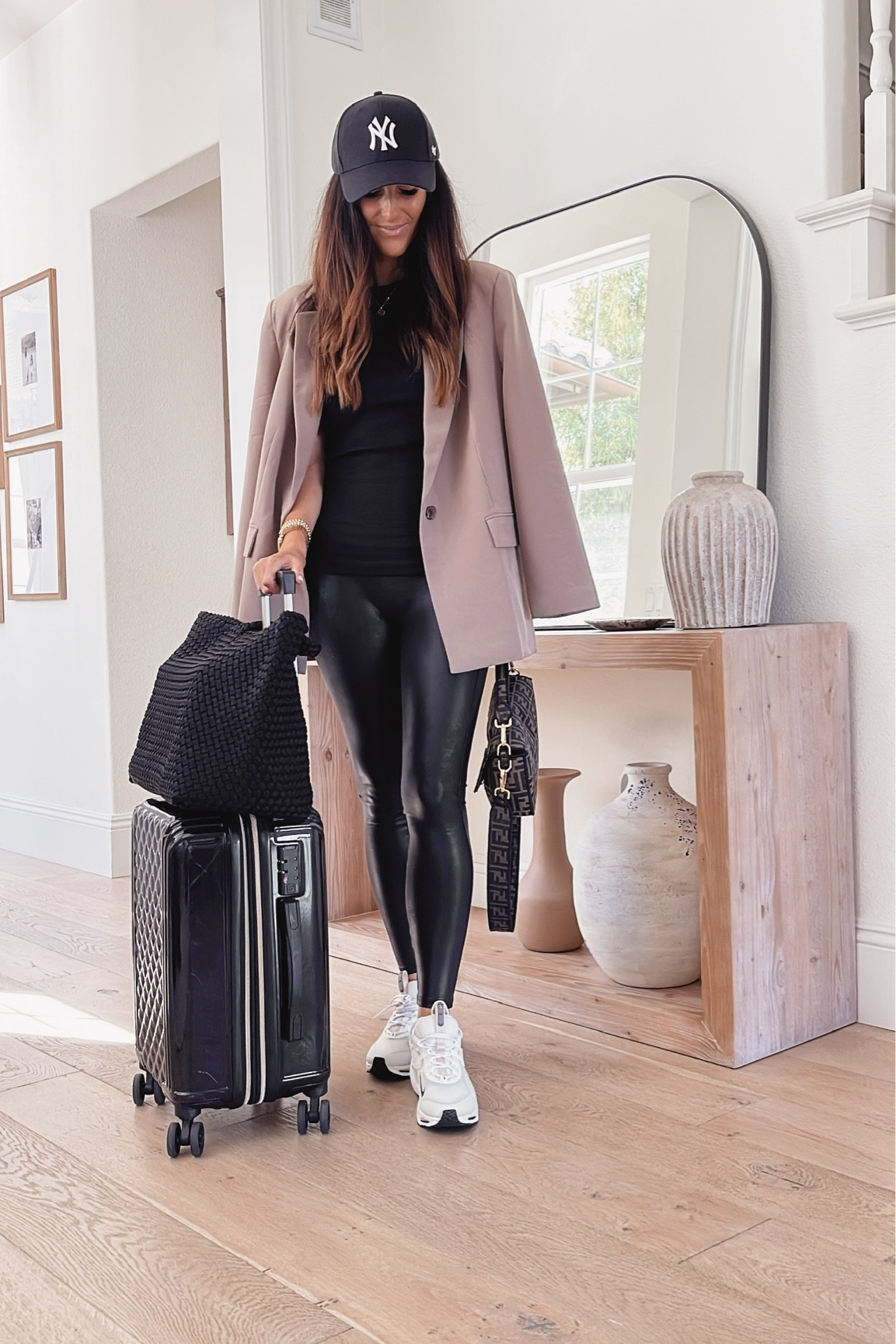 Travel style, faux leather leggings, blazer, casual look, StylinByAylin 

#LTKunder100 #LTKSeasonal #LTKstyletip