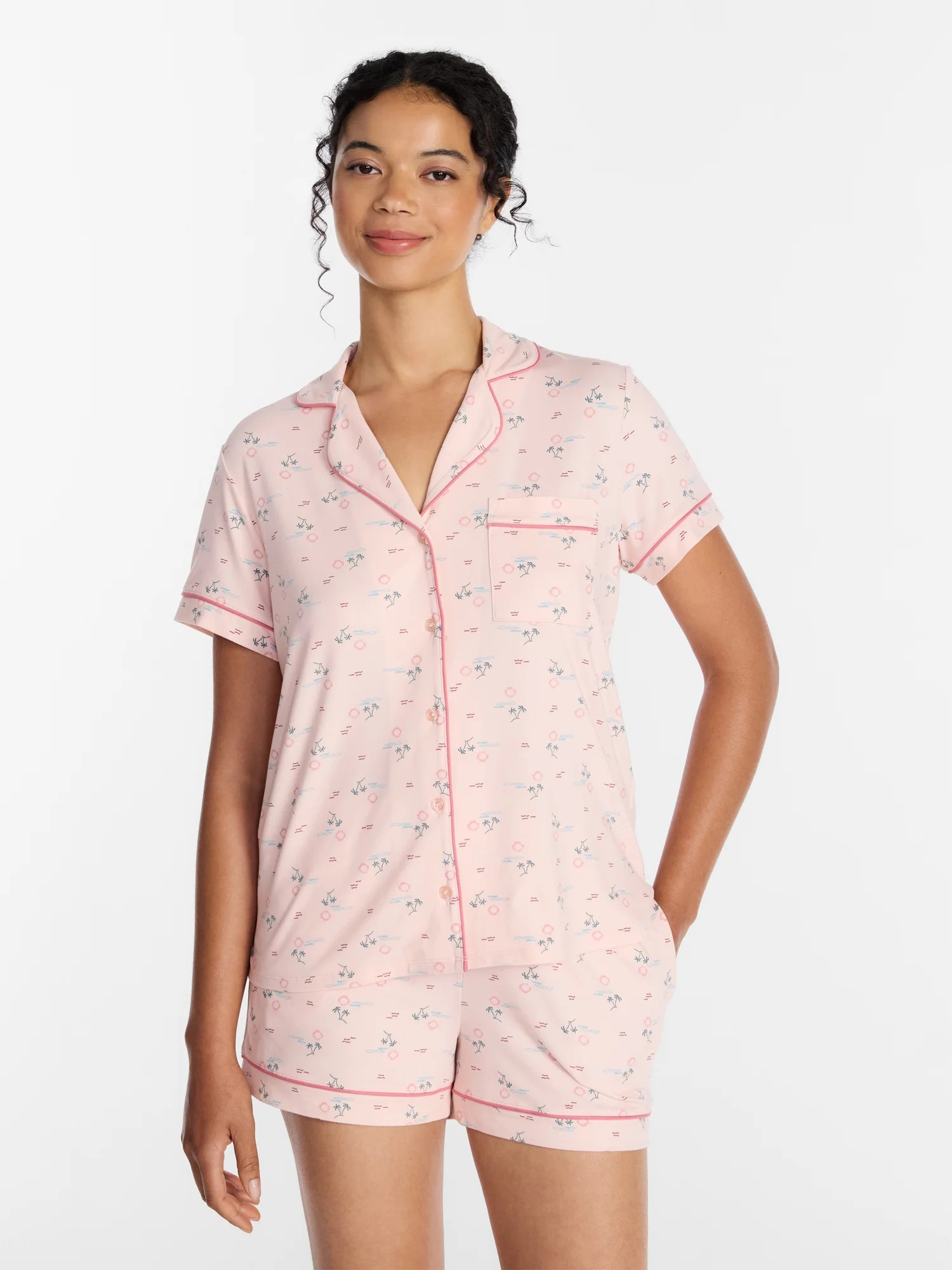Joyspun Women's Dreamy Soft Collection Notch Collar Top and Shorts Pajama Set, 2-Piece, Sizes XS-... | Walmart (US)