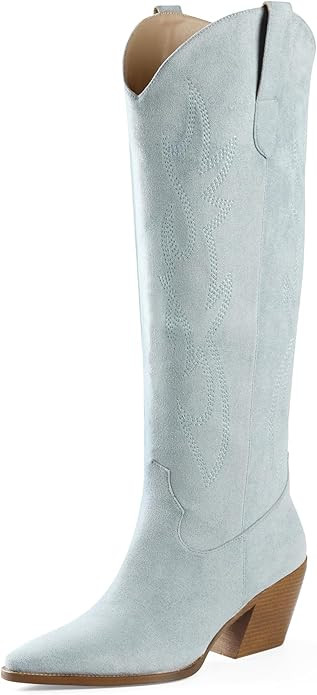 iiimmu Cowgirl Boots Women Knee High Boots Pointed Toe and Block Heel Cowboy Suede and Faux Leath... | Amazon (US)