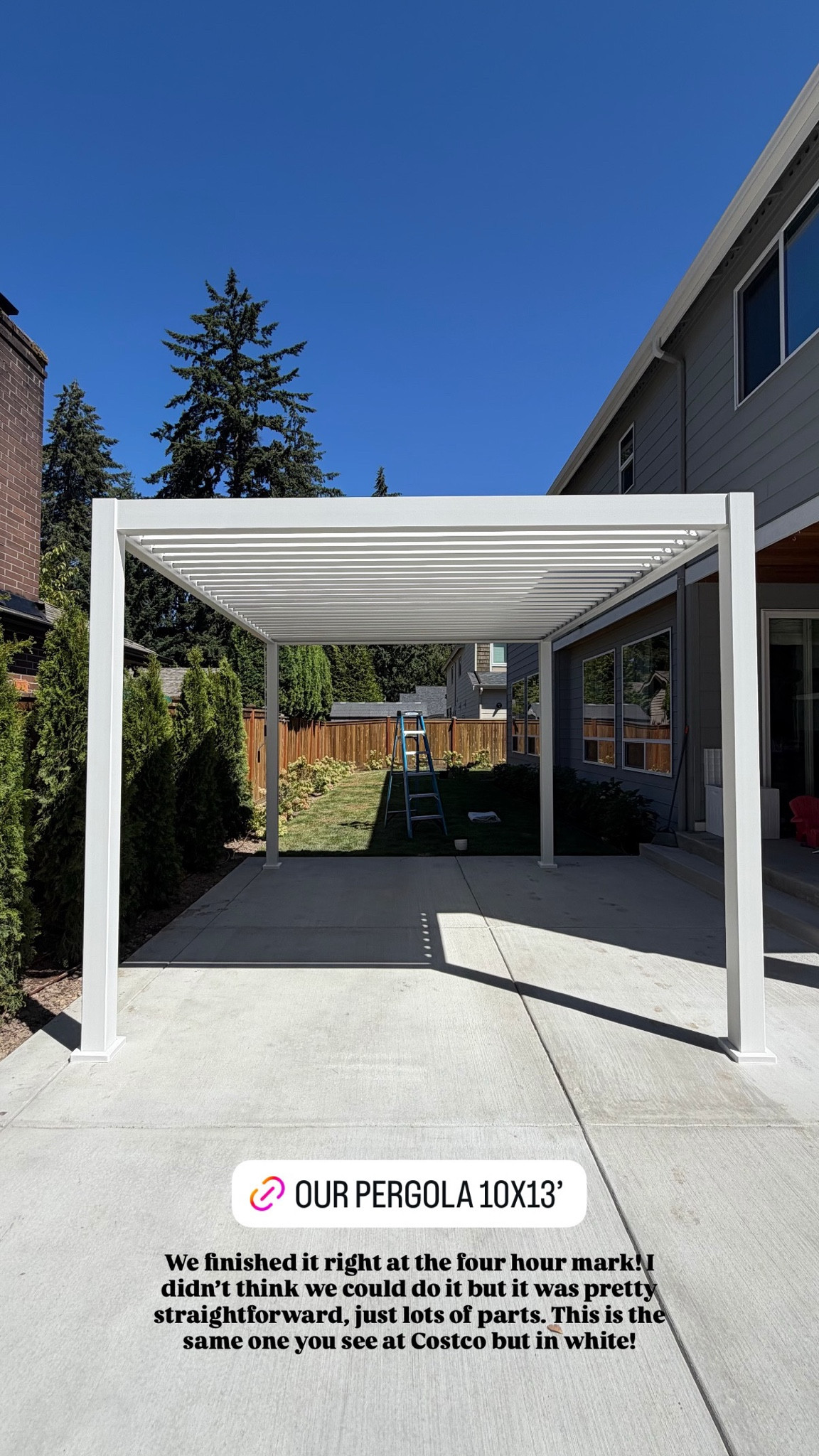 OUR PERGOLA 10X13'! 
We finished it right at the four hour mark. I didn't think we could do it but it was pretty straightforward, just lots of parts. This is the same one you see at Costco but in white!

#LTKsummer #LTKhome
