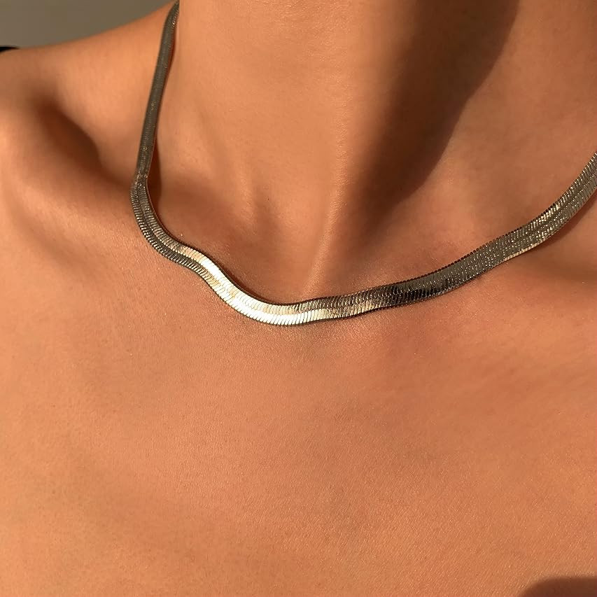 PAVOI Solid 925 Sterling Silver, 22K Gold Plated Snake Chain Necklace, Italian Diamond-Cut Herringbo | Amazon (US)