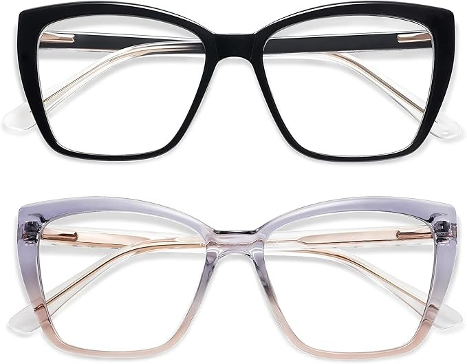 AMOMOMA Trendy TR90 Oversized Blue Light Reading Glasses Women,Stylish Square Cat Eye Glasses AM6... | Amazon (US)