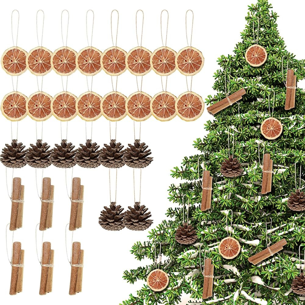 Liliful 30 Pcs Christmas Tree Decorations Natural Pine Cones Rustic Ornaments Bulk Dried Orange S... | Amazon (US)