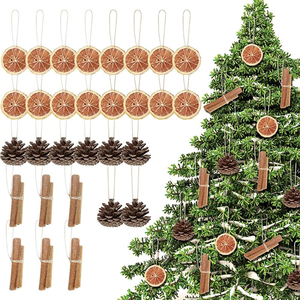 Liliful 30 Pcs Christmas Tree Decorations Natural Pine Cones Rustic Ornaments Bulk Dried Orange S... | Amazon (US)