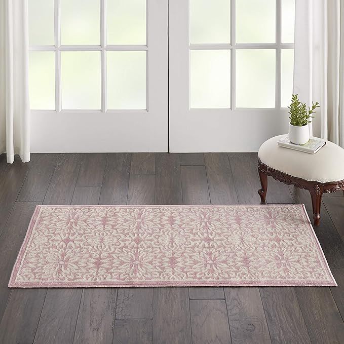 Nourison Jubilant Floral Ivory/Pink 2' x 4' Area-Rug, Easy-Cleaning, Non Shedding, Bed Room, Livi... | Amazon (US)