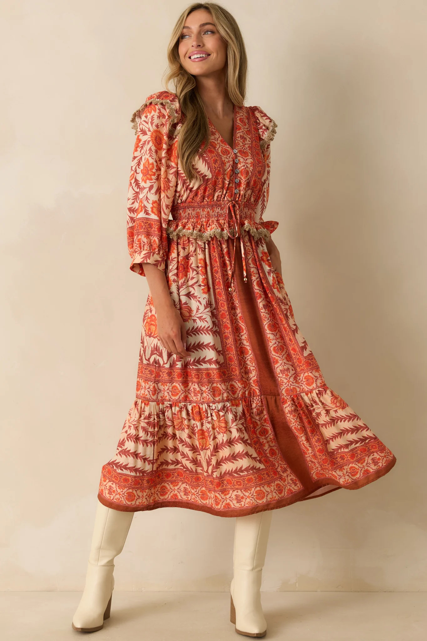 You’ve Got This Orange Multi Floral Print Maxi Dress | Red Dress