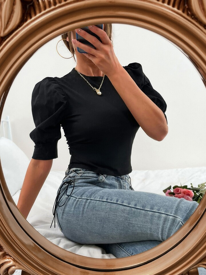 Solid Puff Sleeve Top | SHEIN USA | SHEIN