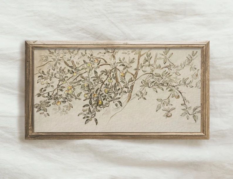 Narrow Botanical Sketch Print / Famhouse Art Print Panoramic PRINTABLE / Vintage Tree Drawing | D... | Etsy (US)