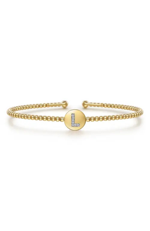 Gabriel & Co. Bujukan Initial Diamond Cuff Bracelet in Gold at Nordstrom, Size 5.75 | Nordstrom