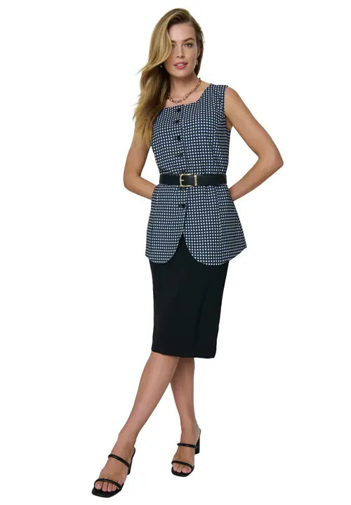 Jessica London Sleeveless Vest And Skirt Suit in Black Gingham at Nordstrom, Size 16 | Nordstrom