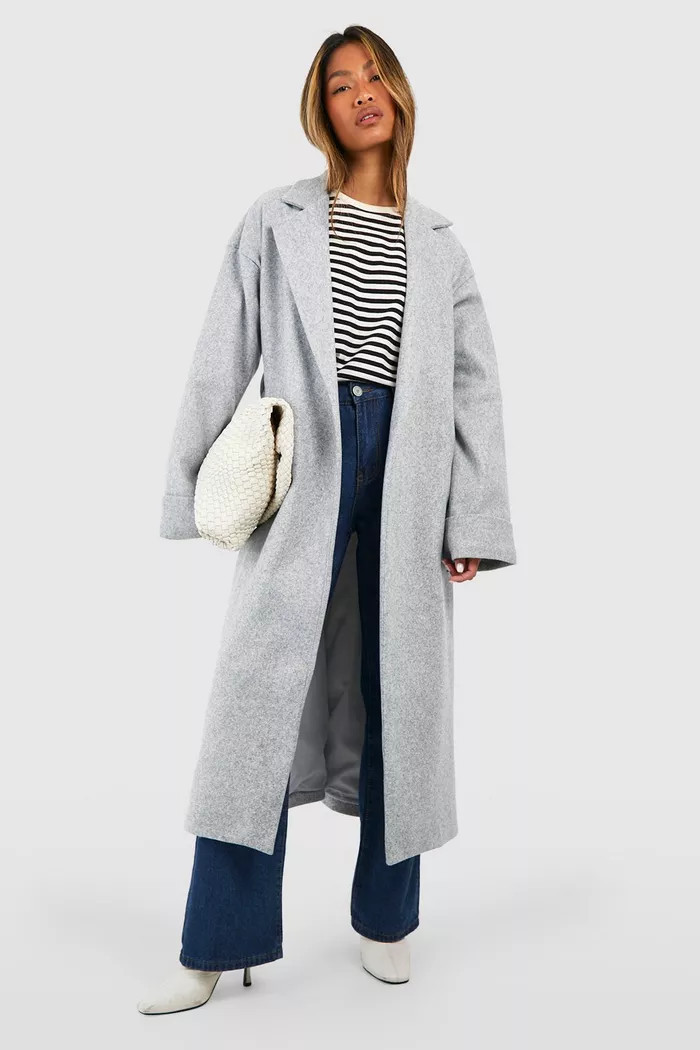 Cuff Detail Belted Wool Look Coat | boohoo (US & Canada)