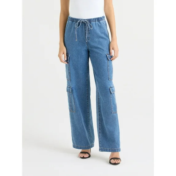 Sofia by Sofia Vergara Women's and Women's Plus Size Diana Mid Rise Relaxed Straight Cargo Jeans,... | Walmart (US)