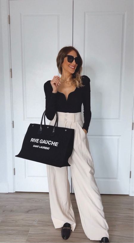 Gorgeous black bodysuit, perfect to wear in so many occasions 
Fits true to size. I am wearing a size small.

I am obsessed over these dress pants. They are gorgeous and so classy 
I am 5’9” and they still are long enough for a more classic look

#LTKshoecrush #LTKitbag #LTKstyletip