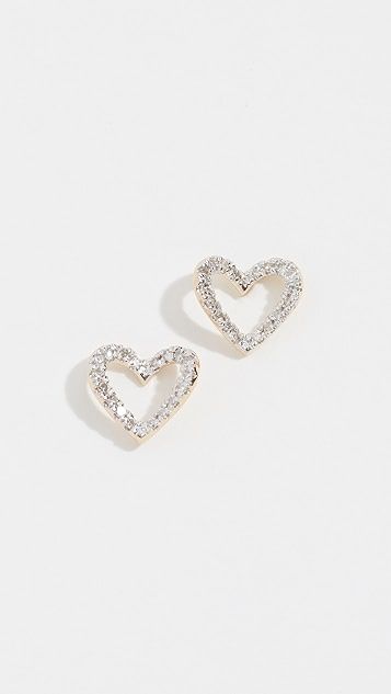 14k Tiny Pavé Open Folded Heart Post Earrings | Shopbop