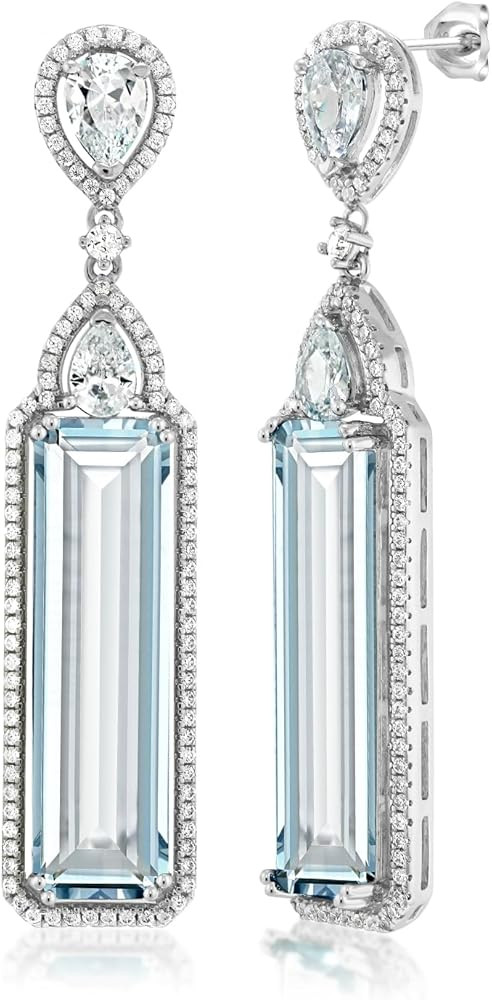 Gem Stone King 12.00 Cttw Simulated Aquamarine Art Deco Dangle Earrings For Women | 925 Sterling ... | Amazon (US)