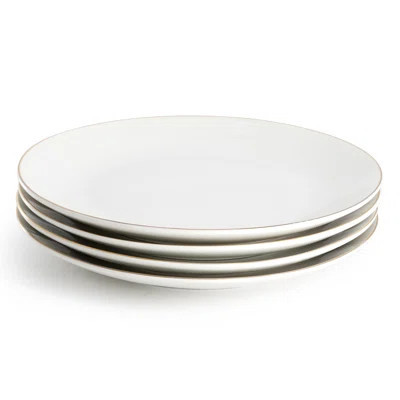 Gibson Home Ogalla 4 Piece Fine Ceramic 10.5 Inch Dinner Plate Set in White with Gold Rim | Wayfair North America