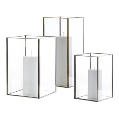 Set Of 3 Square Glass Hurricane Candle Holders, Clear Glass Framed In Black-finish Brass , Great For Home Decor And Wedding,holiday Decor. | Wayfair Professional