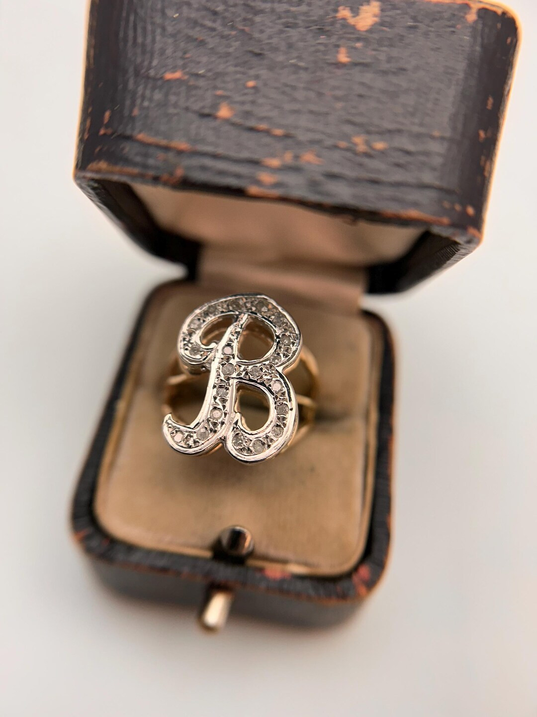 Vintage 90's "b" Monogram Ring With Diamonds in 14k Gold - Etsy | Etsy (US)
