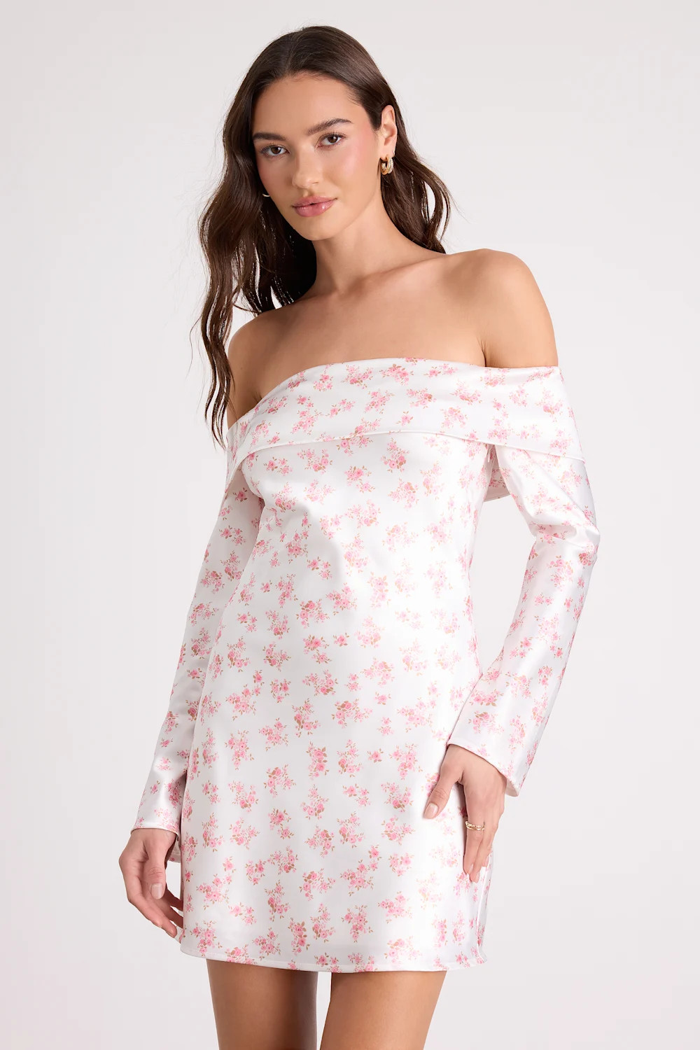 Luxurious Vision White Floral Satin Off-the-Shoulder Mini Dress | Lulus