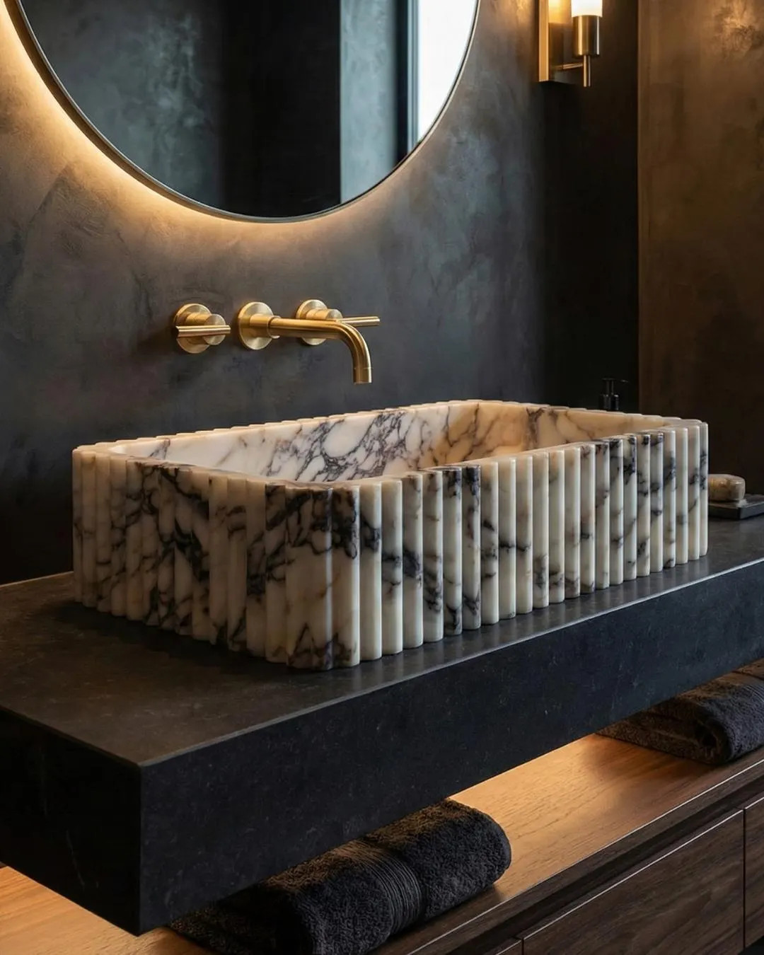 Hand Carved Calacatta Viola Marble Sink: Custom Wall Mount Vanity Basin Luxury Bathroom | Etsy (US)