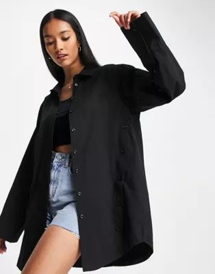 Topshop premium oversized multi button shirt in black | ASOS (Global)