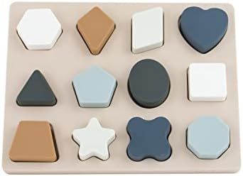 Sunmero Silicone Stacking Toys Silicone Puzzle Board Shape Sorter Sensory Toys for Babies (Khaki) | Amazon (US)