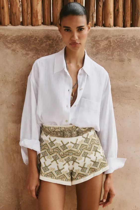 EMBROIDERED MIRROR SHORTS | Zara US