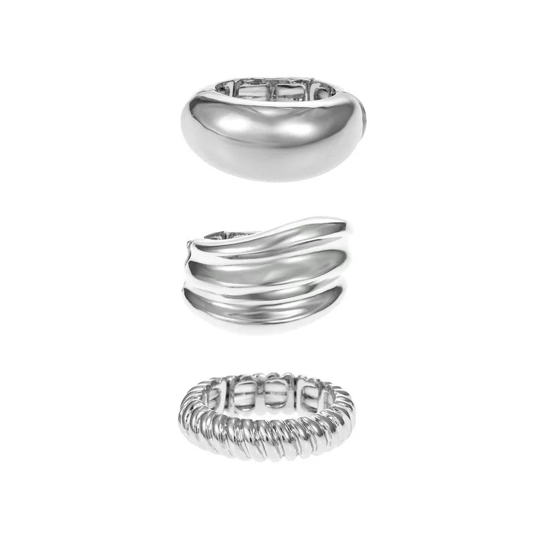 Time and Tru Silvertone Ring Set, 3 Pieces | Walmart (US)