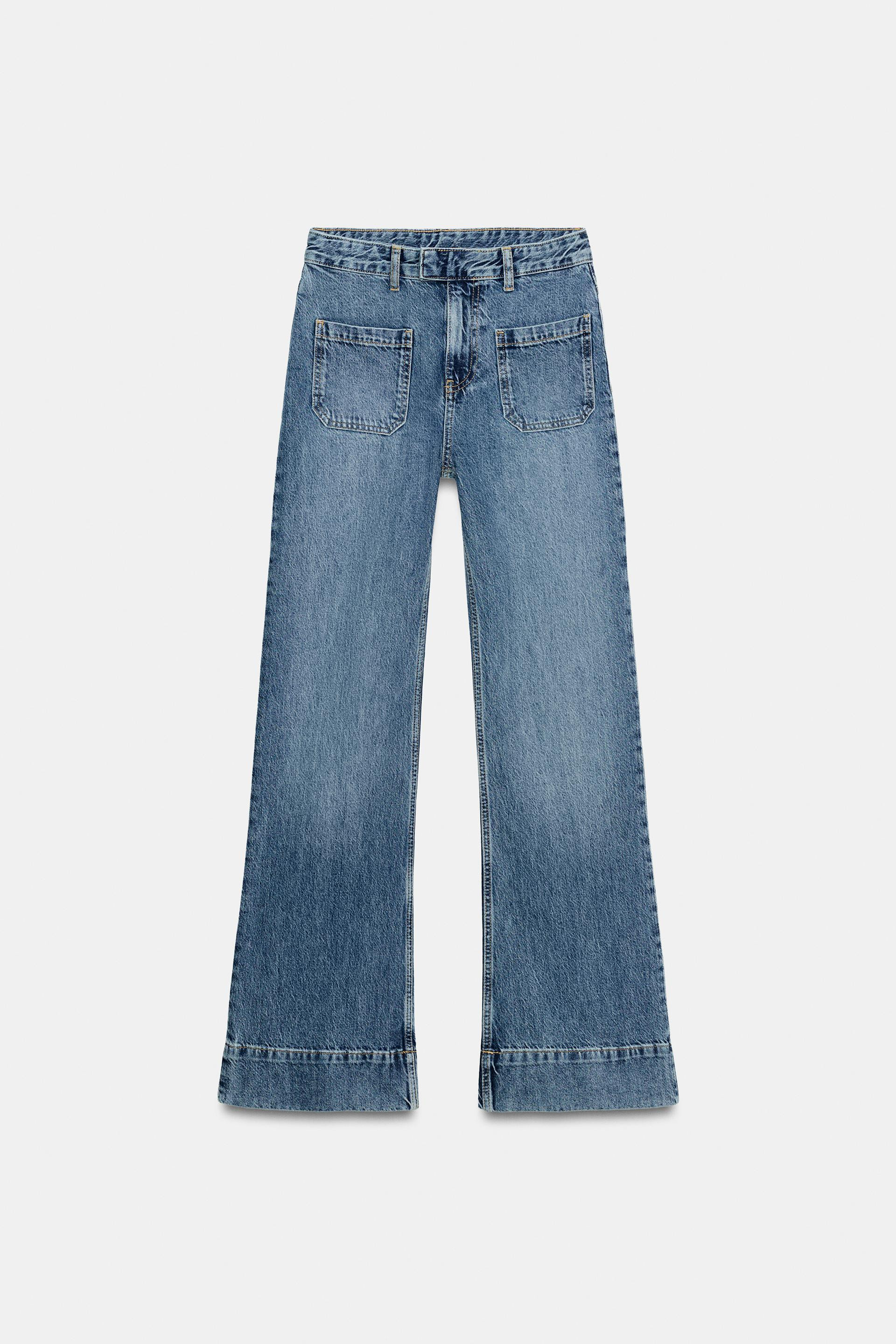 Zara - Zw Collection High-Waist Flared Jeans With Pockets - Blue - 8 - Woman | Zara UK