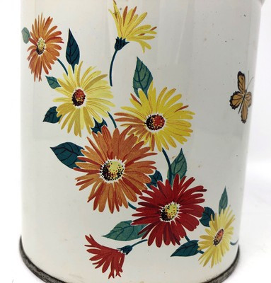 Vintage Yellow Orange Red Daisy Decorative Tin Can Jar Flowers Butterfly | eBay US