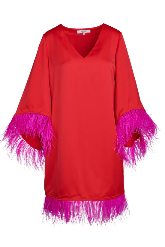 Olivia Dress in Lollipop Red with Feather Trim - CROSBY by Mollie Burch | CROSBY by Mollie Burch