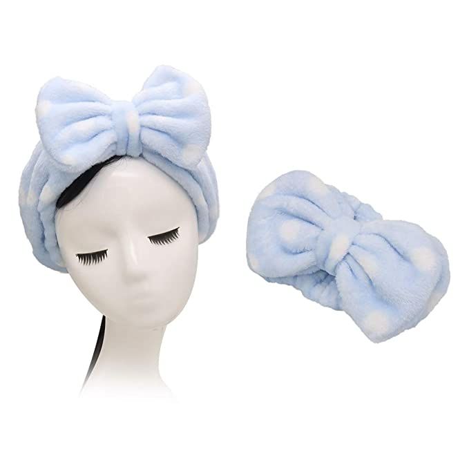 Shintop Sweet Super Soft Caroset Polka Dots Wash Cosmetic Headband Hairlace (Light Blue Polka dot... | Amazon (US)