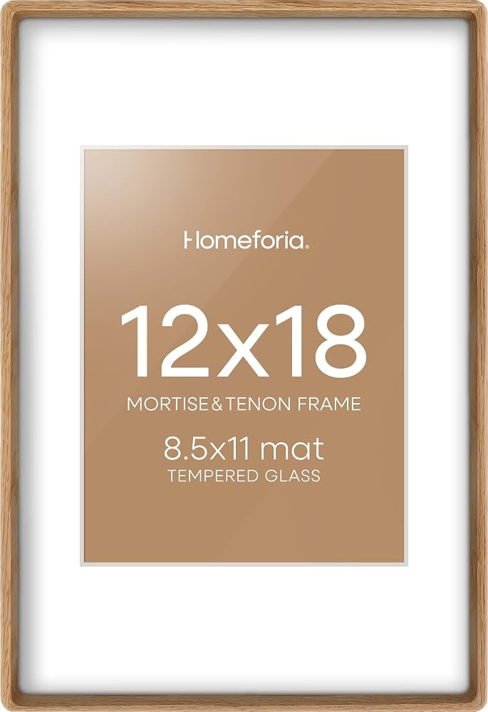 Homeforia 12x18 Mortise&Tenon Natural Oak Picture Frame, 8.5x11 Mat, Glass | Amazon (US)