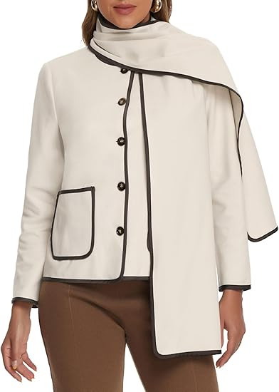 Allegra K Elegant Pea Coat for Women's Scarf Jacket with Pockets Button Down Casual Fall Winter C... | Amazon (US)