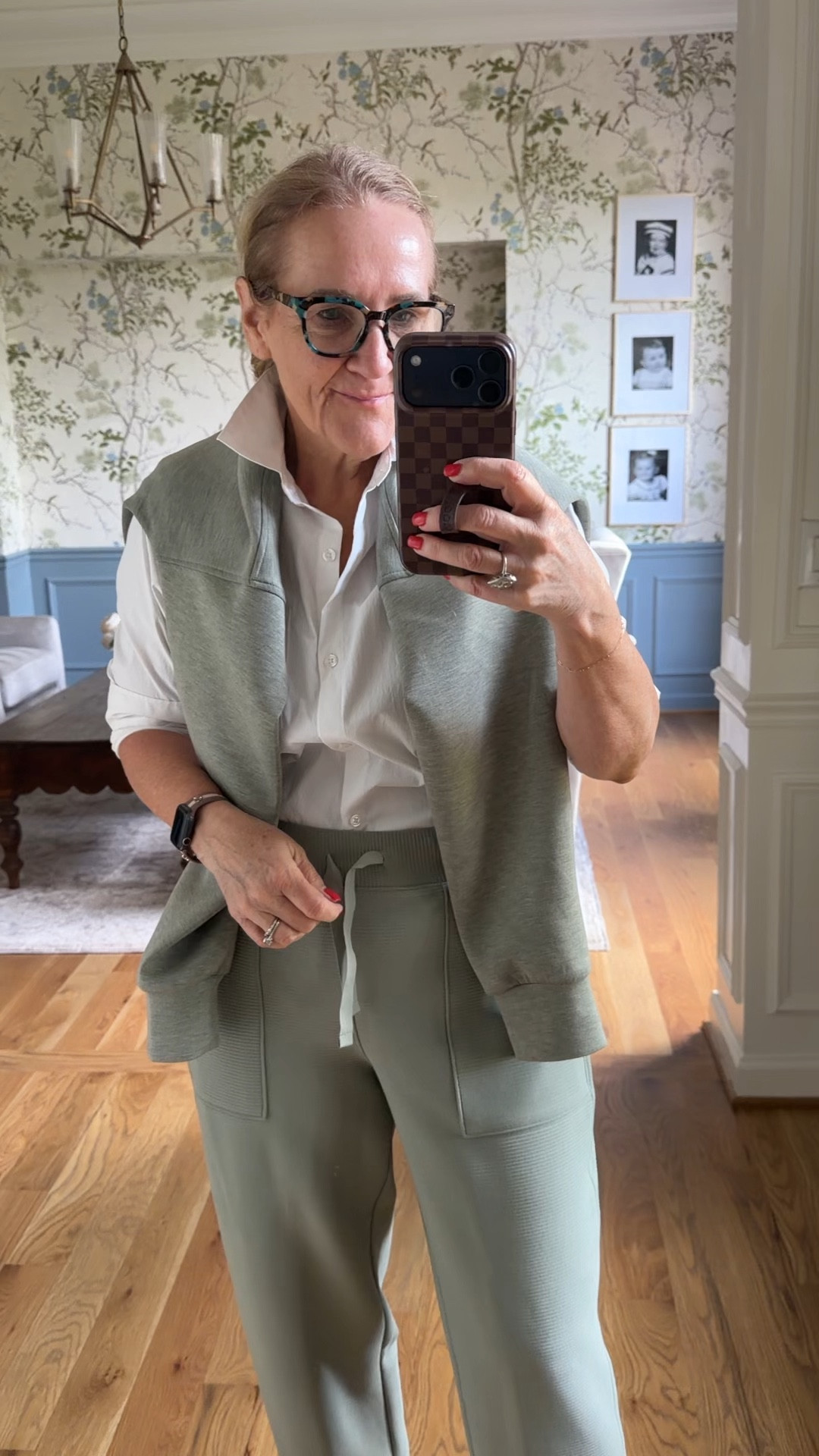Tap the 🔔 and ❤️ this post! You won’t miss a thing! 
Spanx air essential shawl collar 1/2 zip size medium 
Poplin blouse this is a performance poplin no wrinkle I’m wearing the small petite 
Ribbed air essential barrel pants size med petite 

#LTKPetite #LTKdayinmylife #LTKOver40