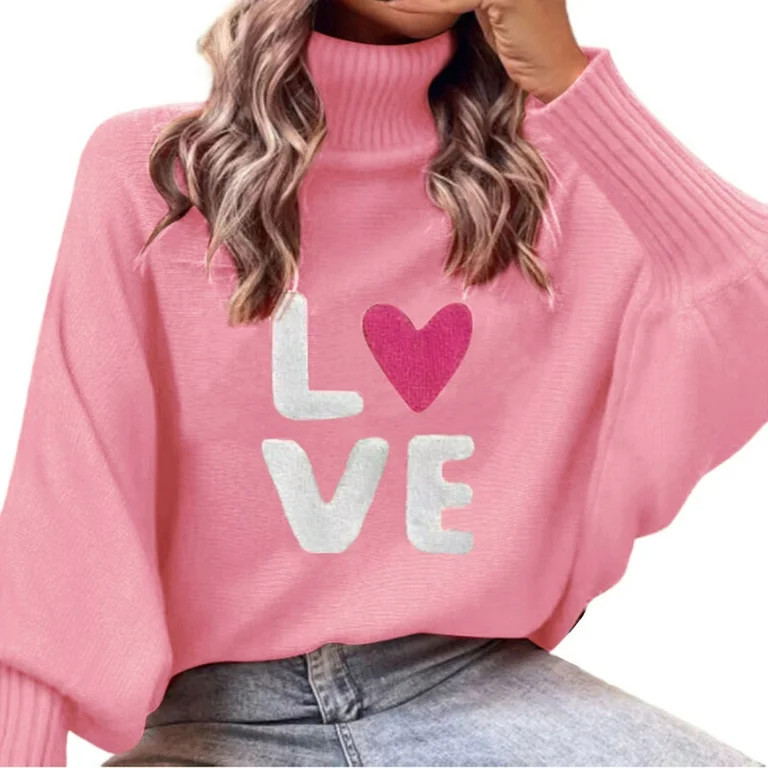 Valentine Sweaters for Women Juniors Loose Batwing Sleeve Turtleneck Sweater Knit Warm Pullover S... | Walmart (US)