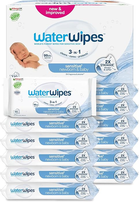 WaterWipes Sensitive+ Newborn & Baby Wipes, 720 Count (12 Packs), 3-In-1 Cleans, Cares, Protects,... | Amazon (UK)