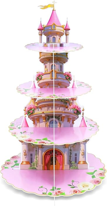 AMZWKT 4-Tier Princess Extra Large Cupcake Stand - Pink Castle Theme Reusable Dessert Tower for G... | Amazon (US)